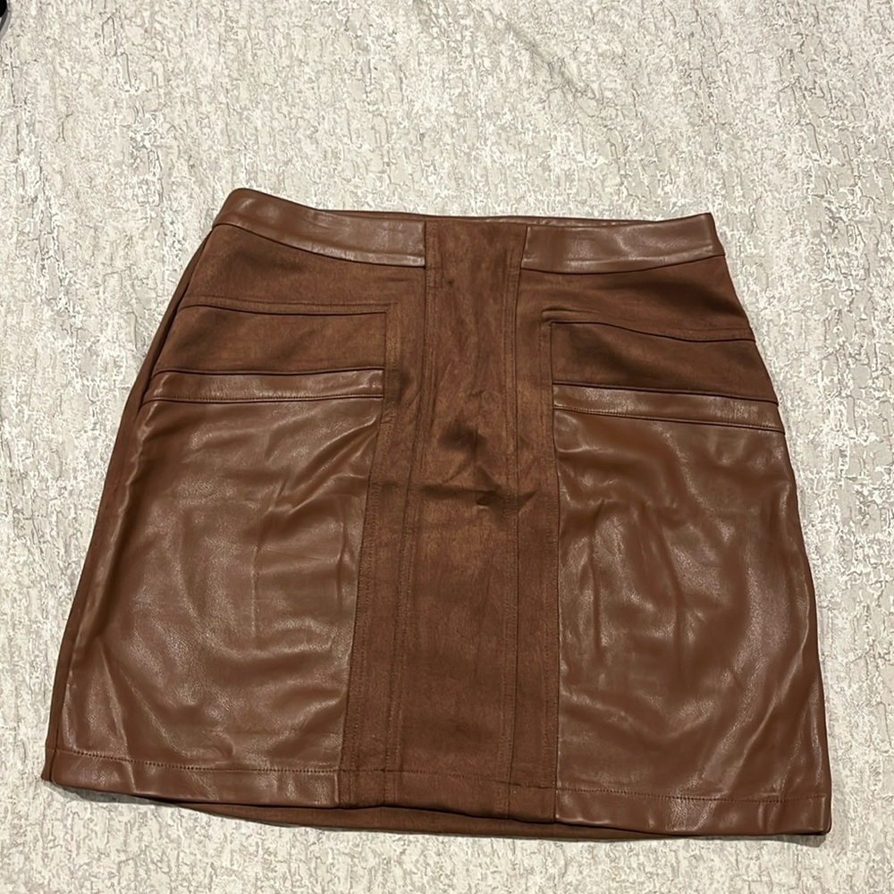 Women's Brown Faux Leather A-Line Mini Skirt